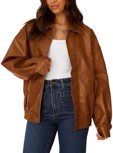 PRETTYGARDEN Women's Faux Leather Motorcycle Jacket Trendy Fall Spring Clothes Oversized Zip Up W... | Amazon (US)