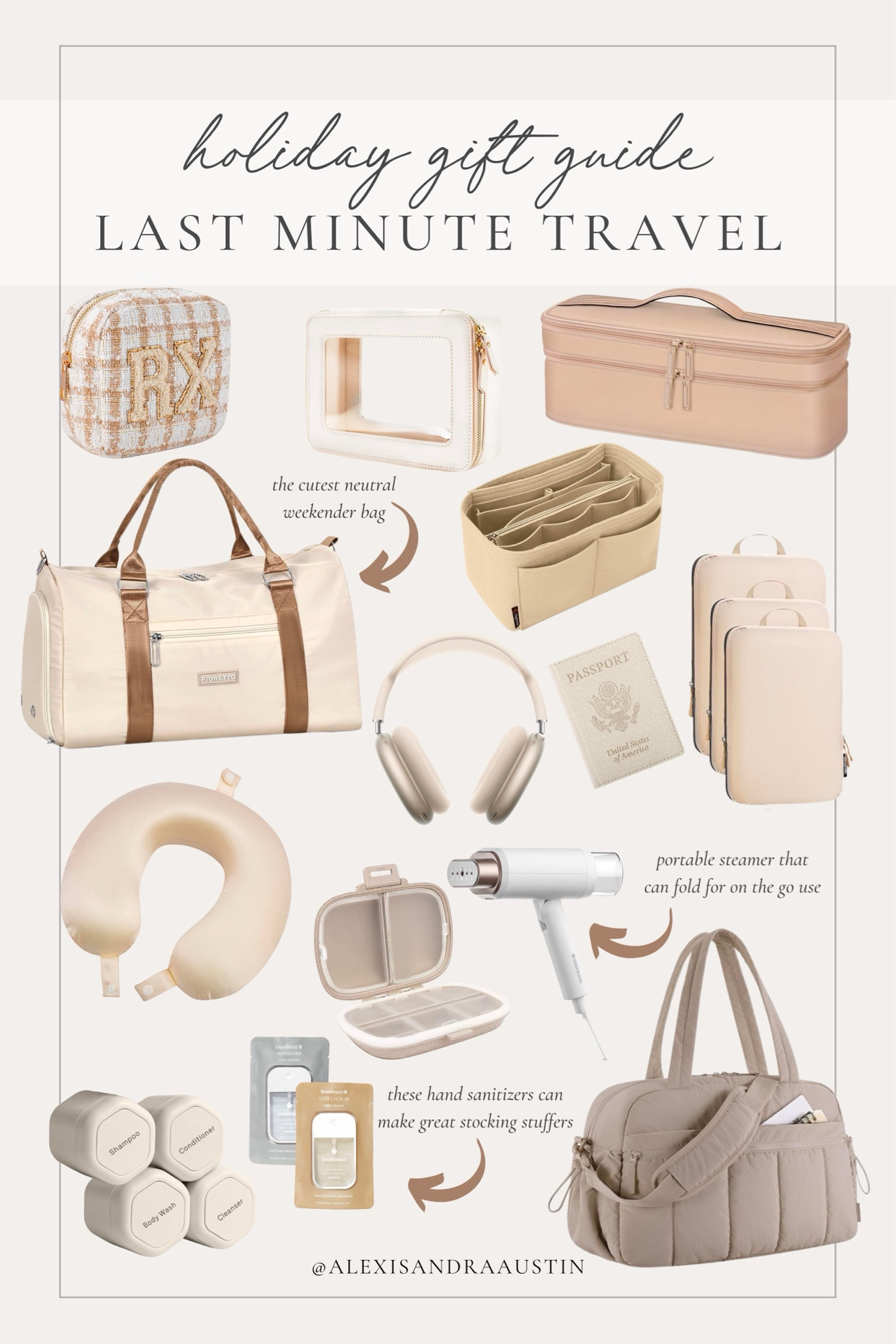 Holiday gift guide for the traveler in your life! Last minute finds that will arrive before Christmas featuring my neutral favorites 

Holiday gift guide, last minute gifts, for the traveler, neutral travel favorites, found it on Amazon, purse divider, packing cubes, weekender bag, Apple AirPods, travel case, pill organizer, neck pillow, stocking stuffers, shop the look!

#LTKHoliday #LTKSeasonal #LTKGiftGuide