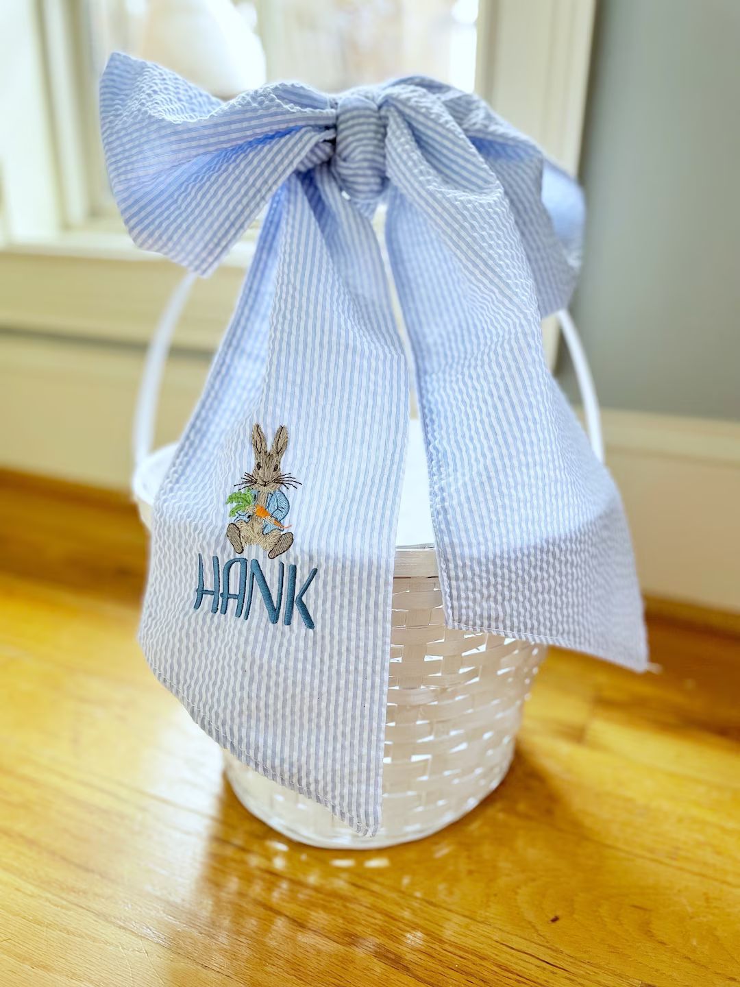 Personalized Easter Basket Seersucker Bow, Flower Girl Basket Bow, New Mom Gift Basket, Baby Girl... | Etsy (US)