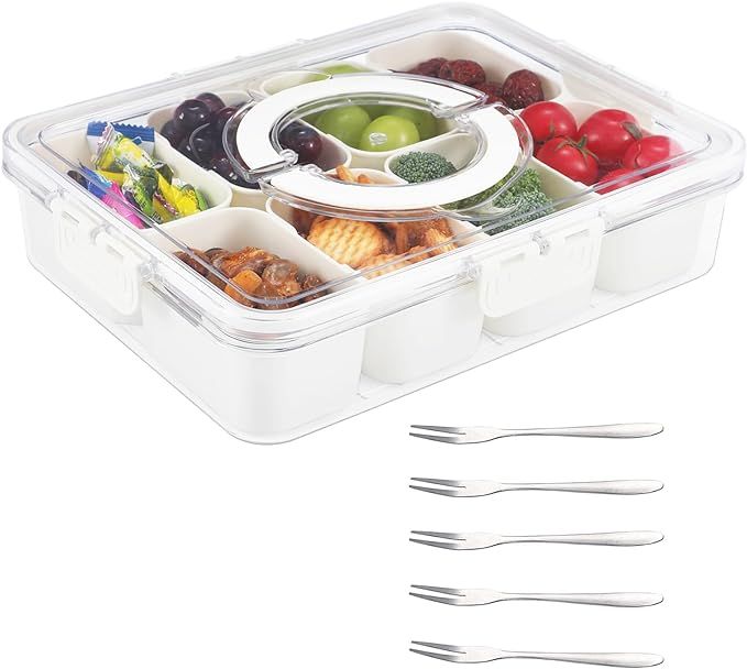 Divided Serving Tray with Lid, Snack Box, Portable Snack Platters Organizer, Charcuterie Containe... | Amazon (US)