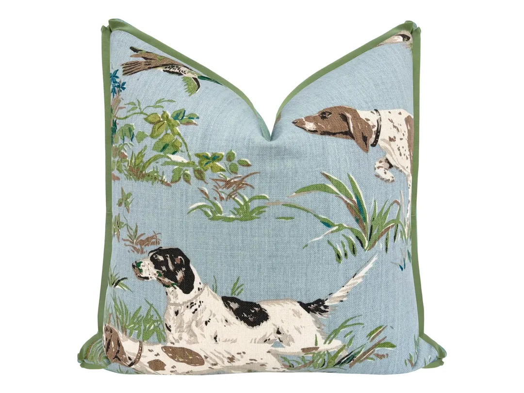 Schumacher Pointers // Sky Option B With Butterfly Flange Pillow | Designer Fabric | Animal Print... | Etsy (US)