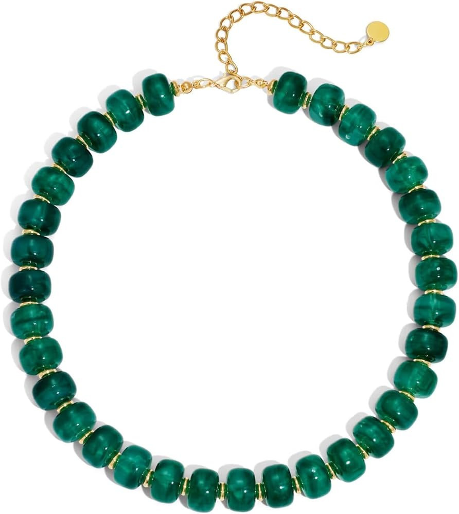 Colorful Beaded Necklace for Women Unique Resin Beads Choker Necklaces Boho Statement Chunky Neck... | Amazon (US)