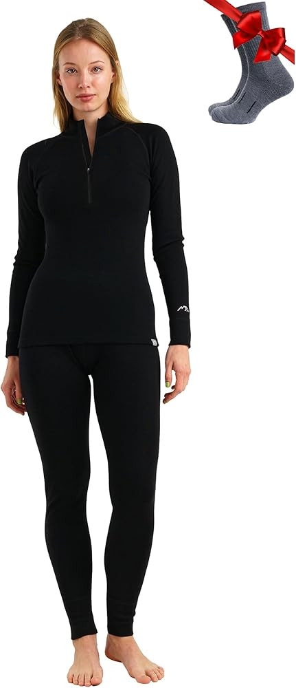 Merino.tech Women’s Merino Wool Base Layer Set - Zip-Up Heavyweight, Midweight Thermal Top & Bo... | Amazon (US)