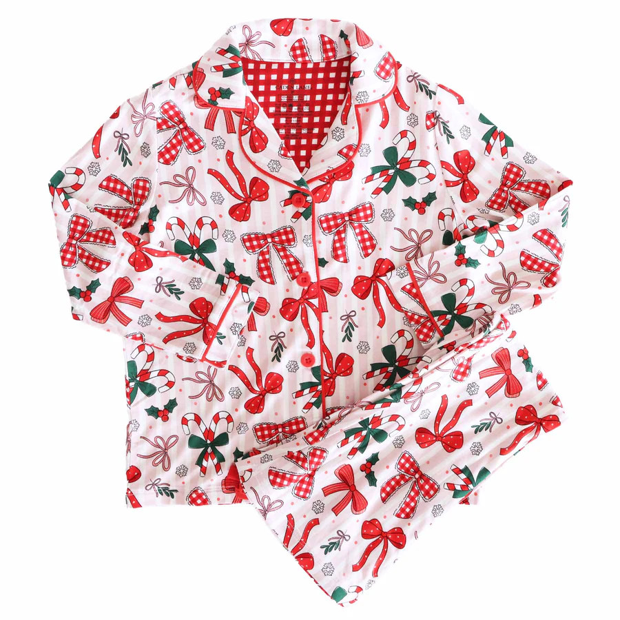 Girl's Two Piece Flare Lounge Set | Bow What Fun | Caden Lane