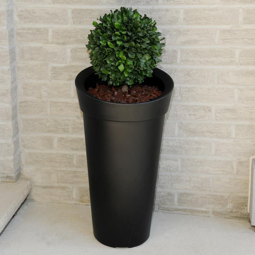 Creston Black Polyethylene Tall Planter | The Home Depot