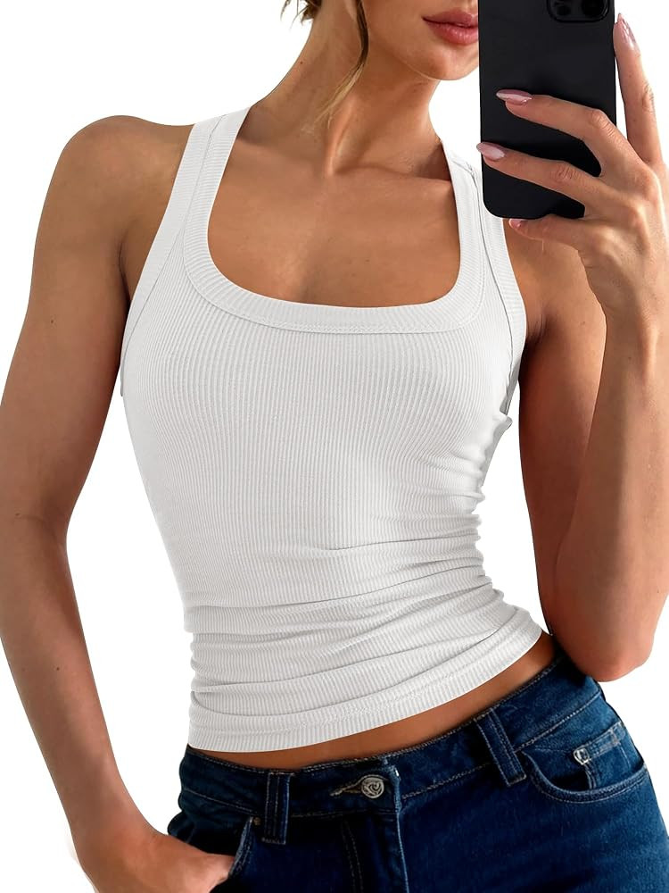 ANRABESS Womens Sleeveless Square Neck Tank Tops Summer Racerback Workout Top Ribbed Knit Slim Fi... | Amazon (US)