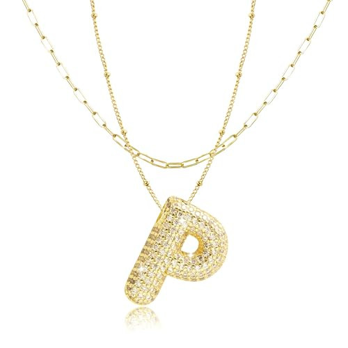 GIFT4U Initial Necklaces for Women - 14K Gold Plated Initial Necklace,Bubble Initial Necklace Gold,P Bubble Letter Necklace,Trendy Initial Necklaces Jewelry Bubble Letter Necklace Gold | Amazon (US)