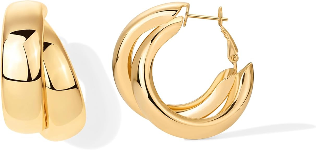 PAVOI 14K Gold Plated Statement Hoop Earrings – Elegant and Stylish Fashion Jewelry for Women | Amazon (US)