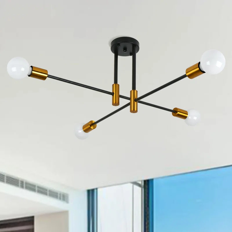Brass Chandelier Light Fixture, Sputnik Chandeliers Black And Gold Mid Century Close To Ceiling L... | Wayfair North America
