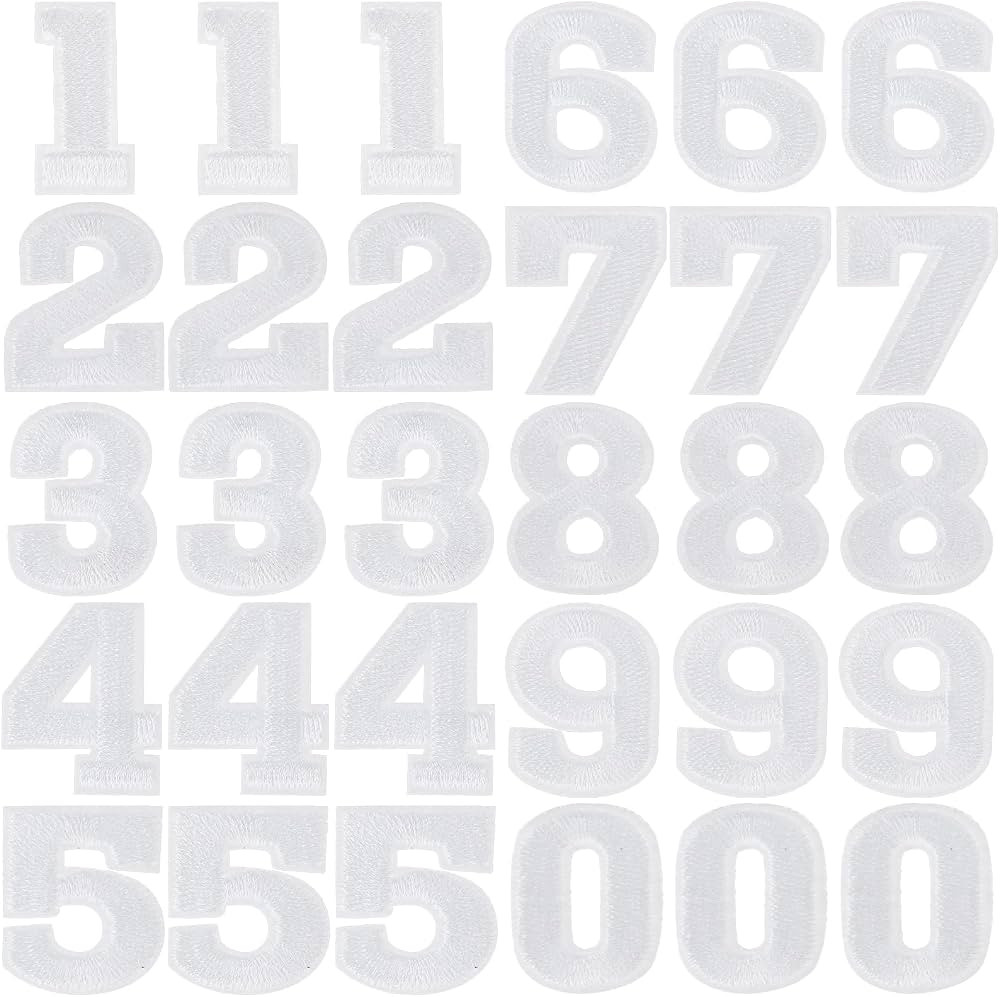 30 Pieces White Number 0 to 9 Patches Iron On Number Appliques Sew On Decals for Jerseys Varsity ... | Amazon (US)
