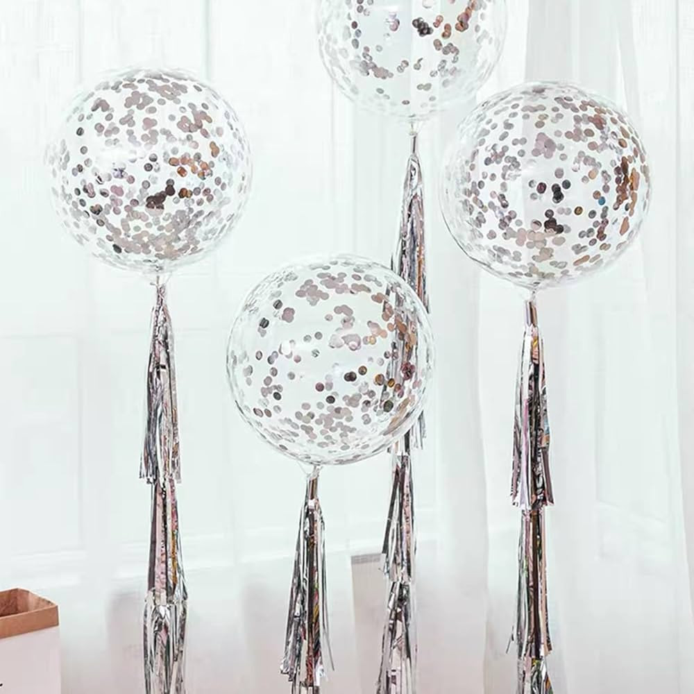 Clear Balloons with Confetti Inside, 10Pack 24" Pre Filled Silver Large Helium Bubble BoBo Balloo... | Amazon (US)