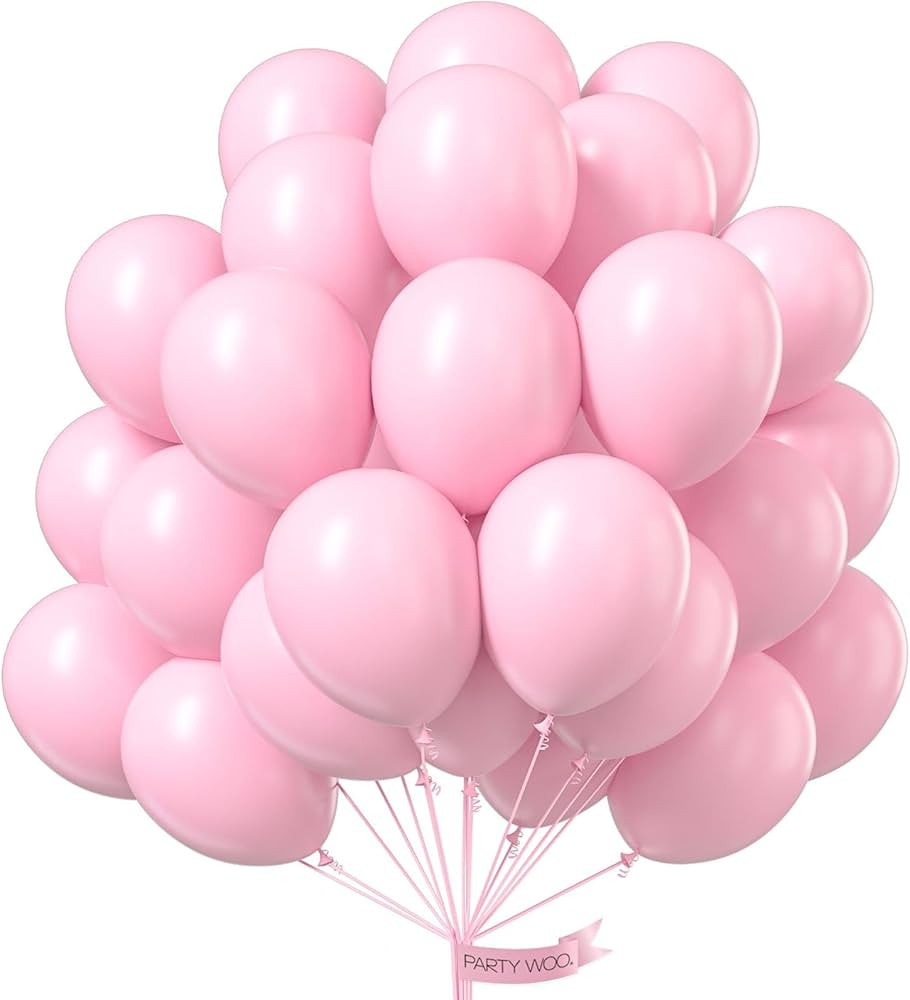 PartyWoo Light Pink Balloons 50 pcs 12 Inch Pastel Baby Pale Pink Latex Helium Balloons for Baby ... | Amazon (US)