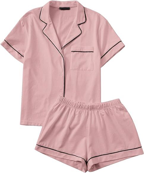 Floerns Women's Notch Collar Short Sleeve Sleepwear Two Piece Pajama Set | Amazon (US)