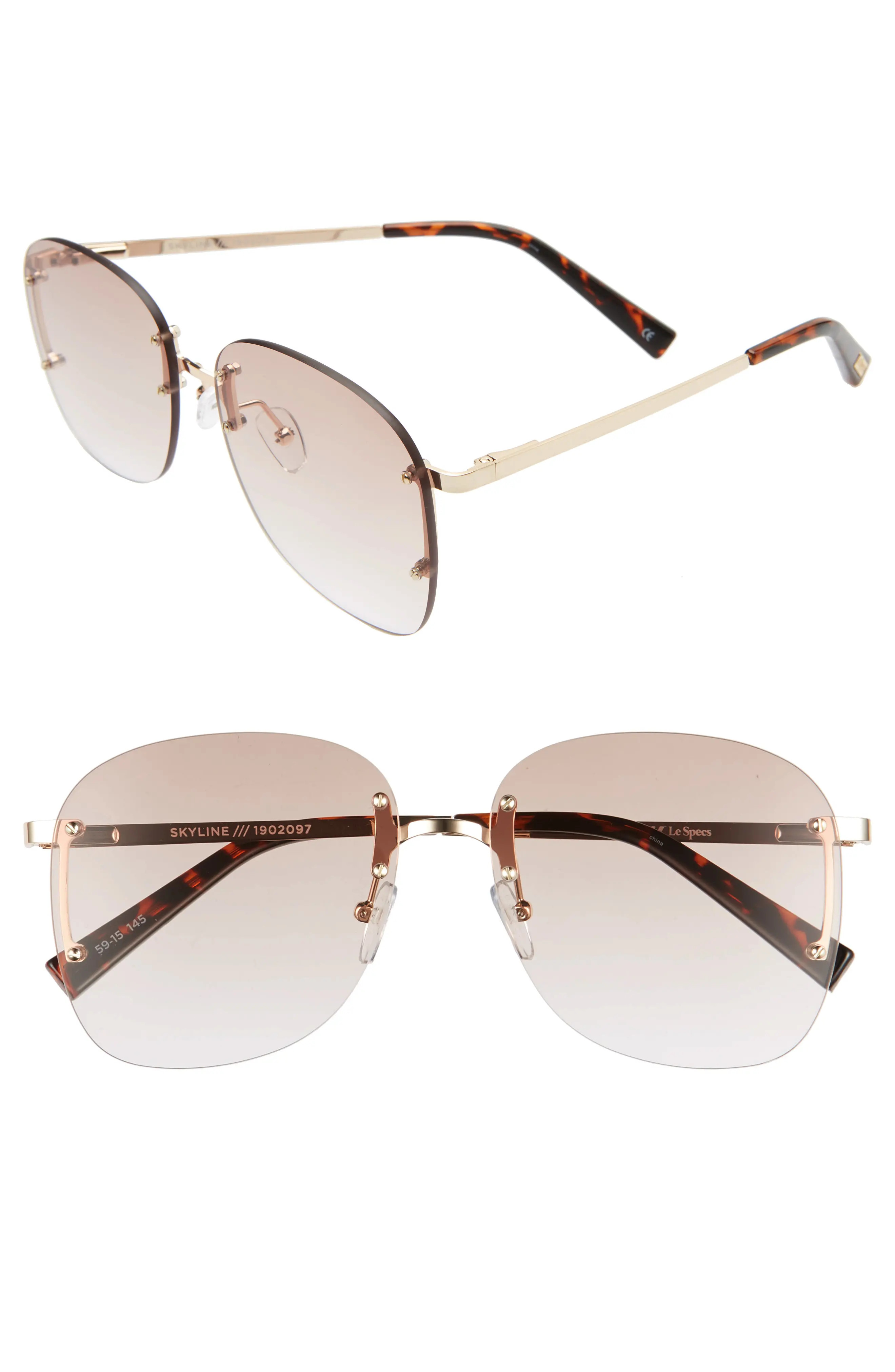 Women's Le Specs Skyline 59mm Rimless Sunglasses - Gold/ Brown Grad | Nordstrom