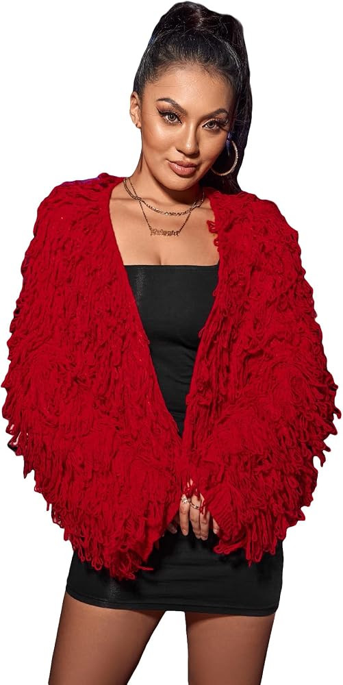 WDIRARA Women's Shaggy Knit Duster Cardigan Long Sleeve Open Front Cardigan Sweater | Amazon (US)
