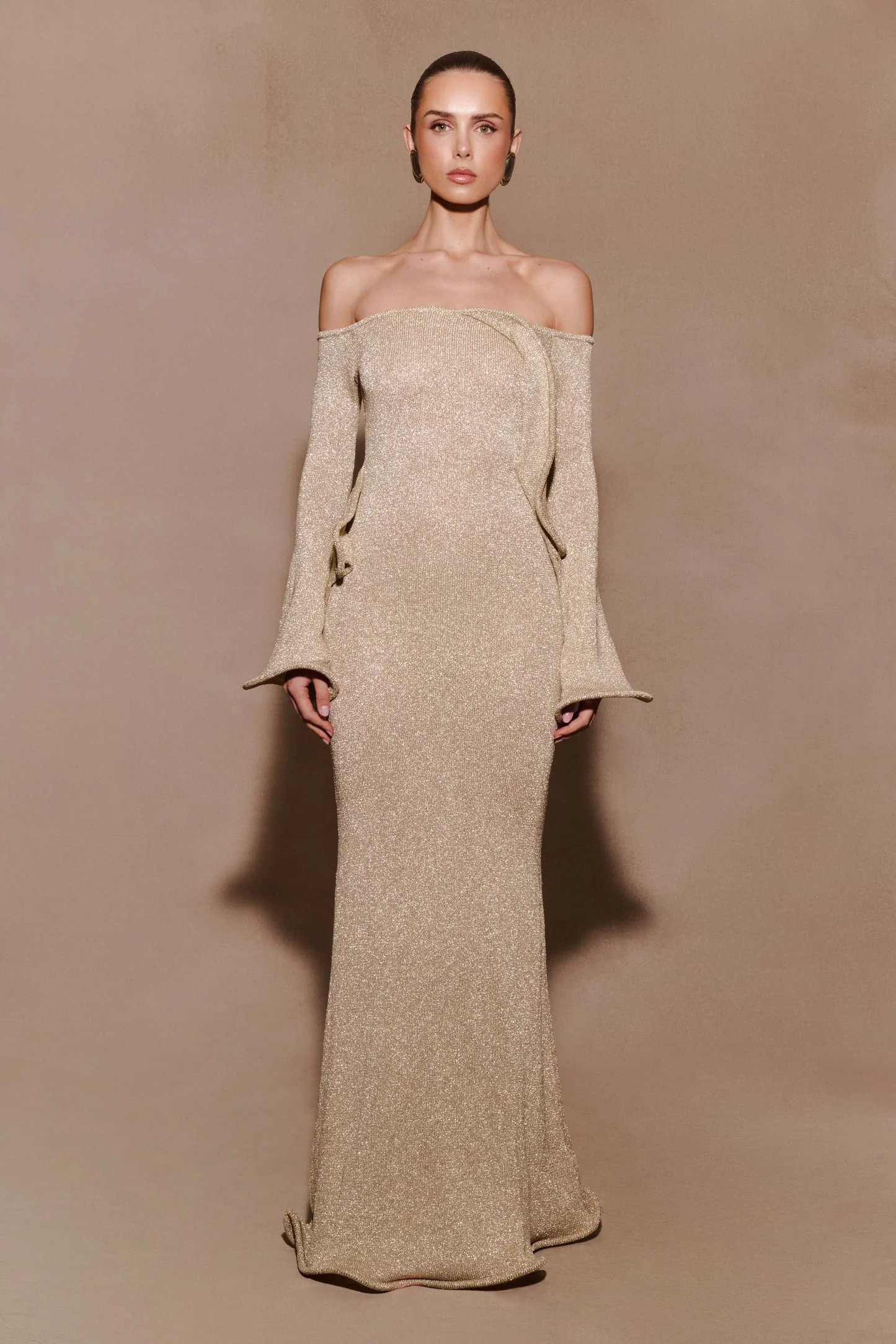Sandrine Lurex Knit Maxi Dress - Gold | Meshki UK