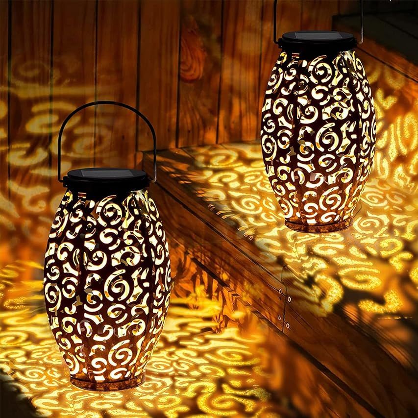Rosuwa 2 Pack Outdoor Solar Lanterns, Premium Hanging Solar Light, Decorative Retro Metal Garden Lig | Amazon (US)