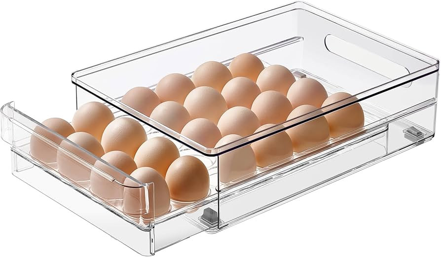 vacane 24 Capacity Egg Holder for Refrigerator Organizer Bins, Clear Egg Storage Container For Fr... | Amazon (US)
