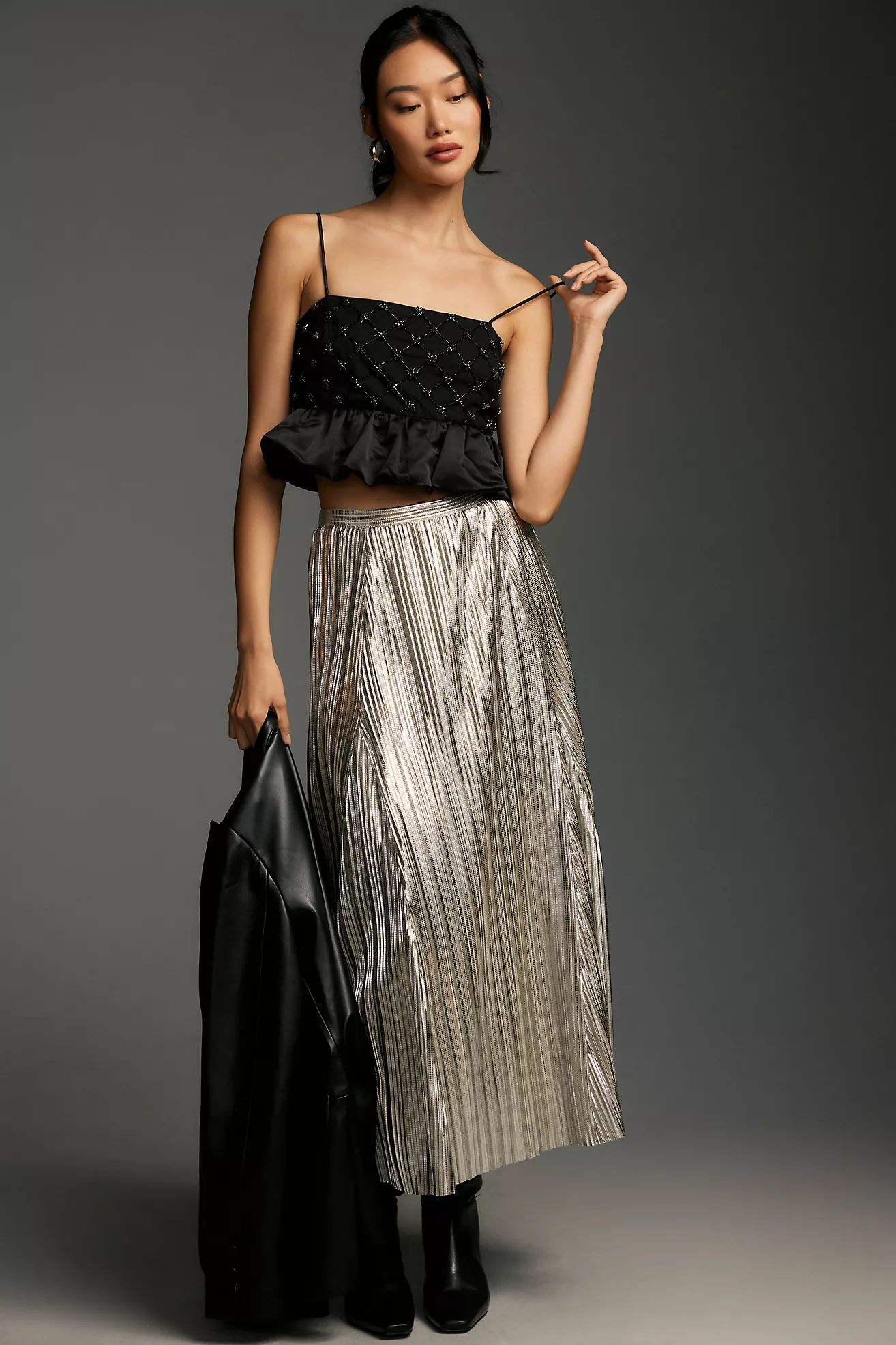 By Anthropologie Pleated Metallic Skirt | Anthropologie (US)