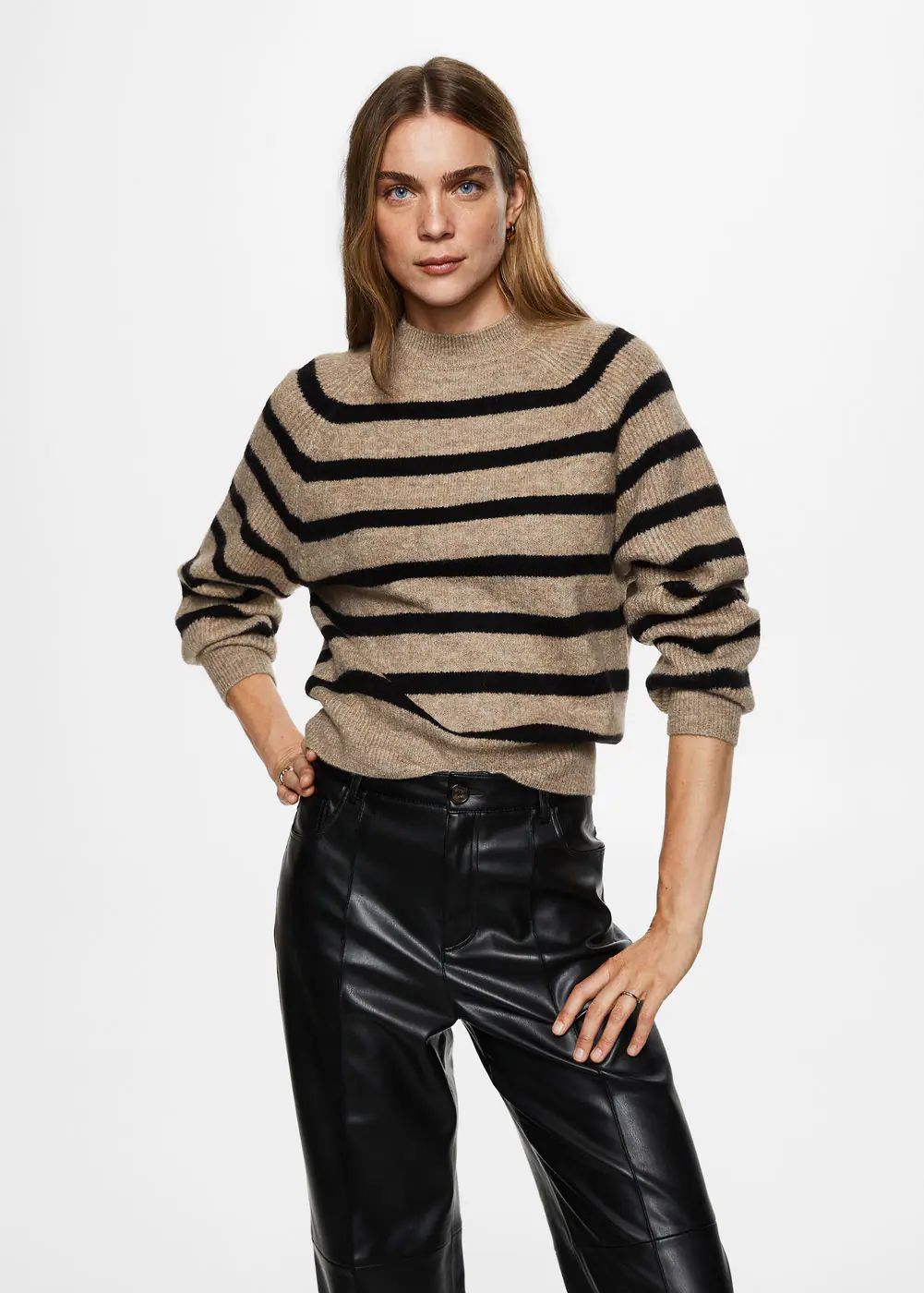 Striped printed sweater perkins collar -  Women | Mango USA | MANGO (US)