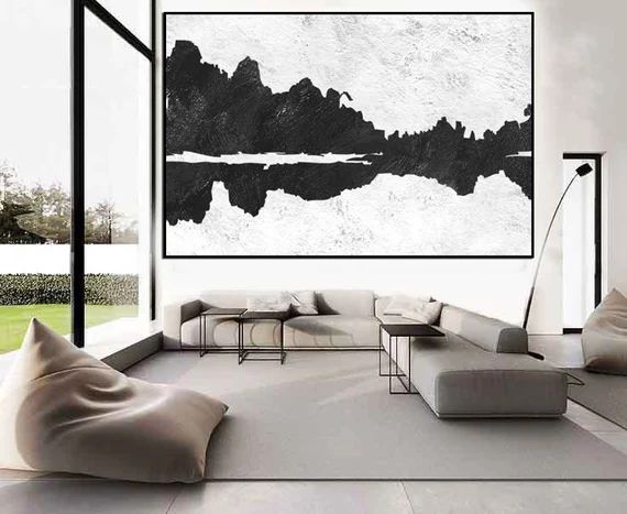 Abstract Mountains large wall art original painting on canvas black and white minimalist modern w... | Etsy (US)