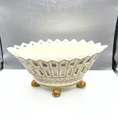 Vtg 2 Pc Goodfriend Reticulated Lion Claw Footed Bowl / Dish Gold Trim - Spain  | eBay | eBay US