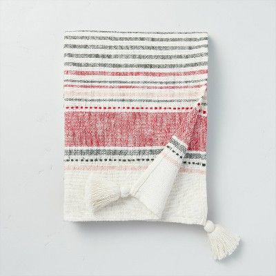 Decorative Multi Stripe Woven Throw Blanket Red/Green - Hearth &#38; Hand&#8482; with Magnolia | Target