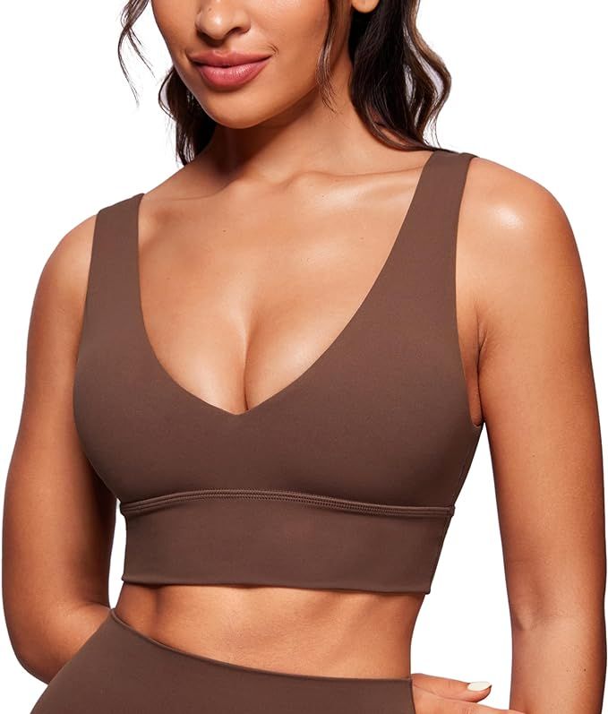 CRZ YOGA Butterluxe Womens V-Neck Longline Sports Bra - U Back Wireless Yoga Bra Low Impact Padde... | Amazon (US)