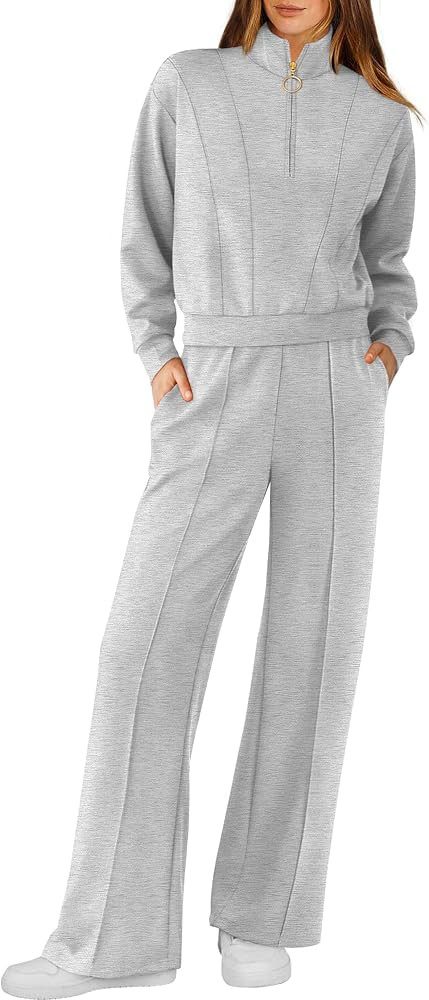 RUBZOOF Lounge Sets for Women 2 Piece Sweatsuits Fall Outfits Half Zip Sweatshirt Wide Leg Sweatp... | Amazon (US)