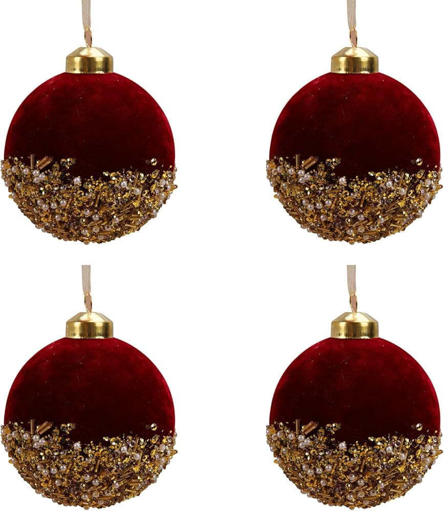 4PCS Burgundy Christmas Ball Ornaments, Glittered Sequin Xmas Glass Pearl Glittered Balls Hanging... | Amazon (US)