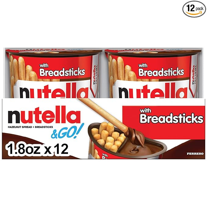Nutella & GO! Chocolate Hazelnut Spread with Cocoa + Breadsticks, 12 Snack Packs, 1.8 oz Each | Amazon (US)