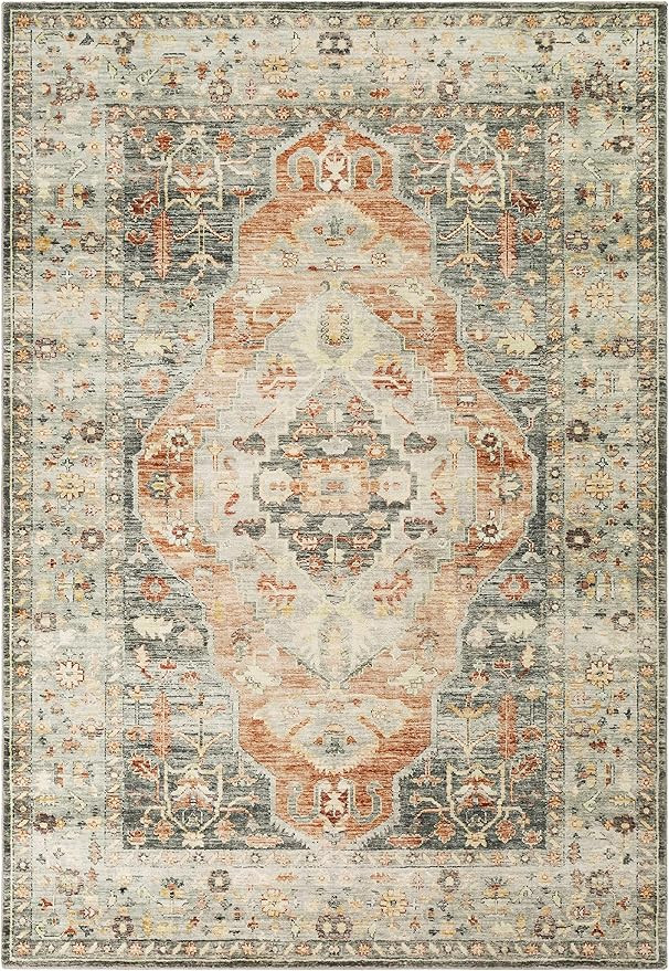 Hauteloom Highbury Living Room, Bedroom Area Rug - Traditional - Beige, Orange, Gray - 7'6" x 9'6... | Amazon (US)
