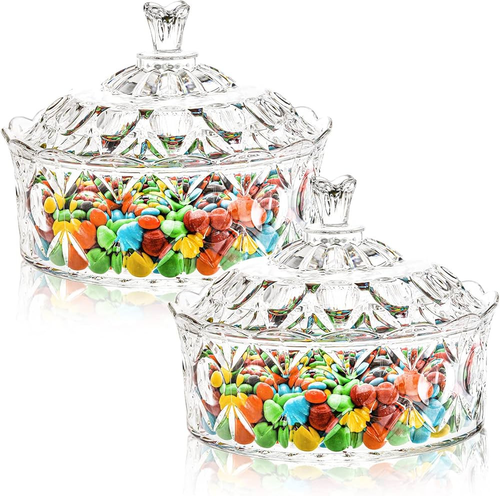 Lawei 2 Pack Candy Dish with Lid, Acrylic Decorative Candy Jar Crystal Covered Sugar Bowl for Can... | Amazon (US)