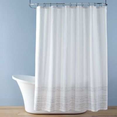 Pinstripe Border Textured Shower Curtain - Hearth & Hand™ with Magnolia | Target