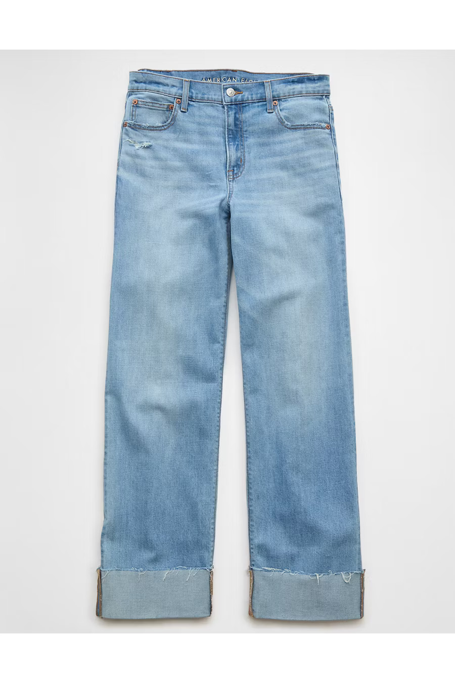 AE Stretch High-Waisted Stovepipe Cuffed Jean Women's Light Blue 00 Regular | American Eagle Outfitters (US & CA)