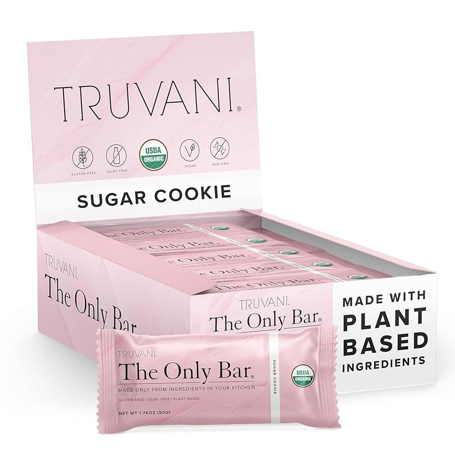 Truvani Plant Based Snack Bars | Sugar Cookie 12 Pack | 6g Protein | USDA Organic and Vegan | The... | Amazon (US)
