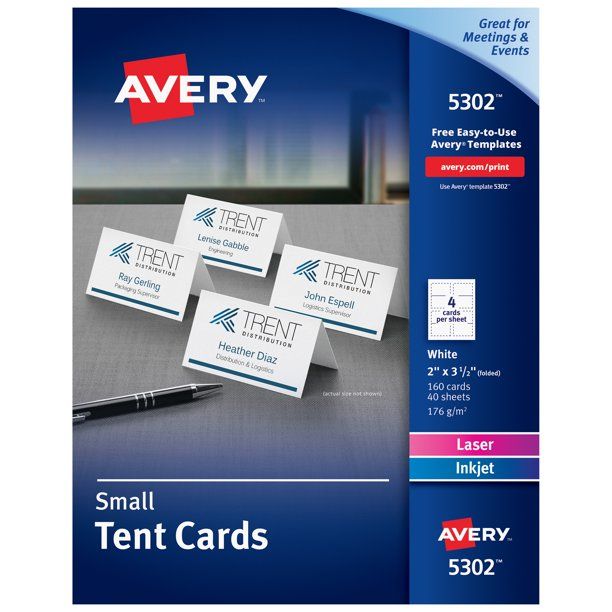 Avery Place Cards, Two-Sided Printing, 2" x 3-1/2", 160 Cards (5302) - Walmart.com | Walmart (US)