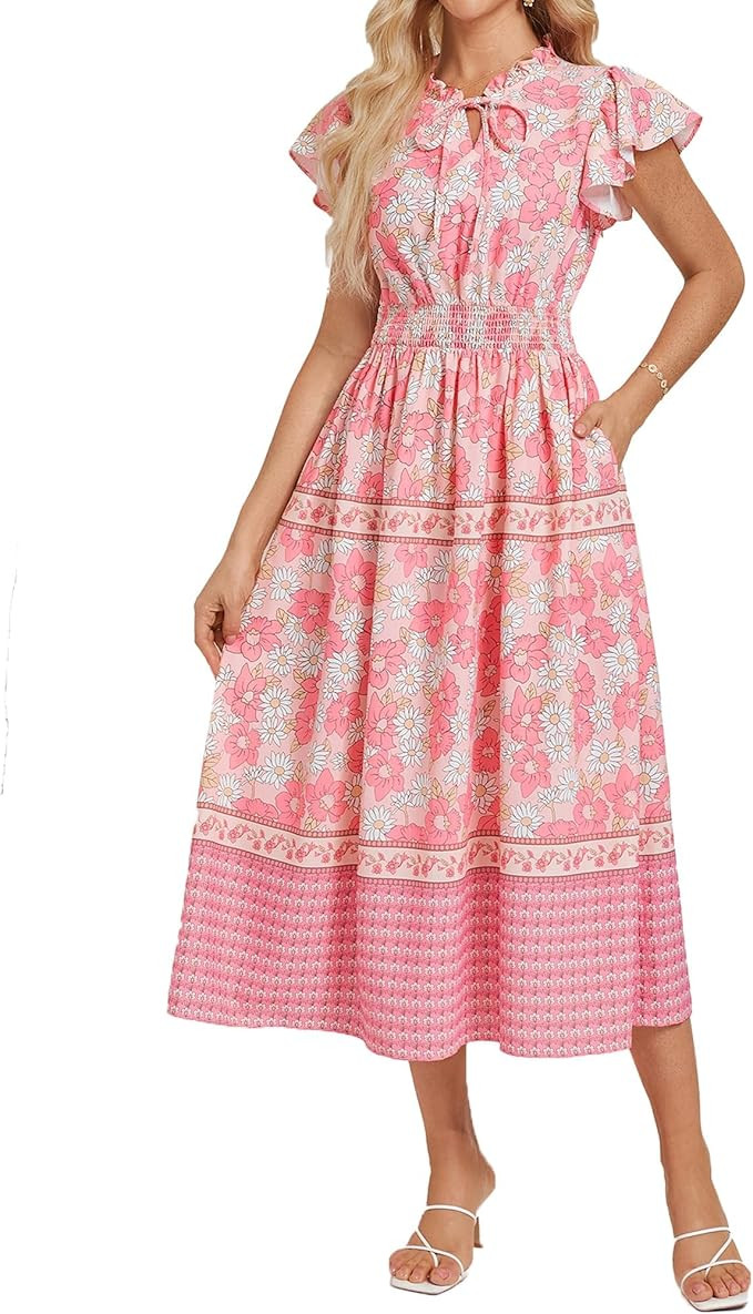 GRACE KARIN Women's Floral Boho Dress Hawaiian Dresse Short Sleeve V Neck Summer Beach Wedding Gu... | Amazon (US)