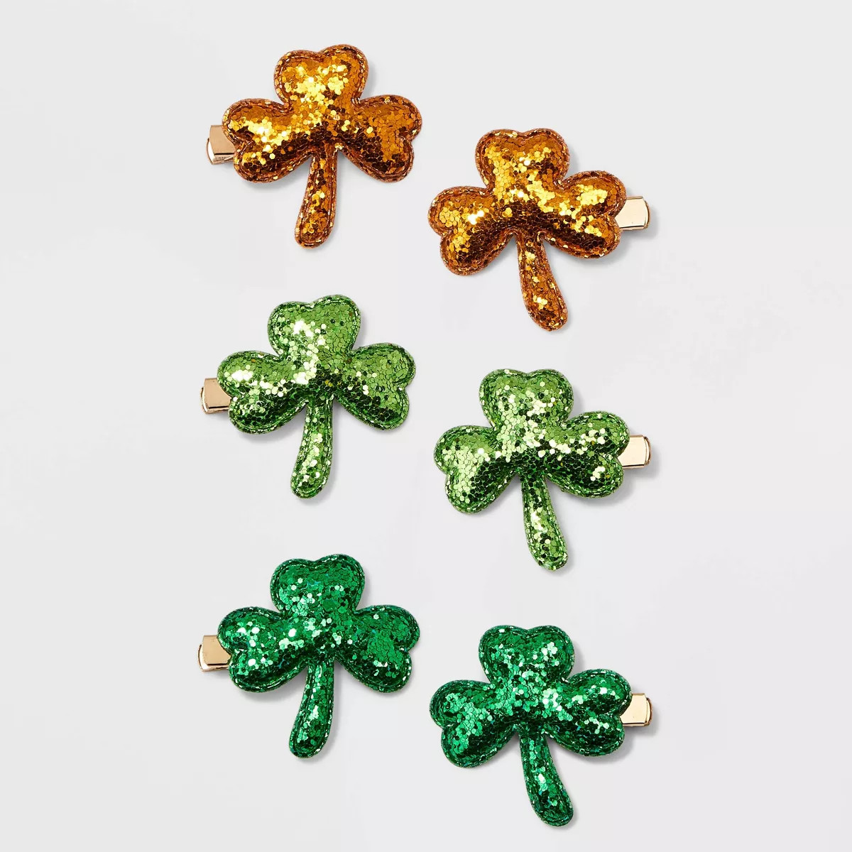 St. Patrick's Day Glitter Shamrock Hair Clip Set 6pc - Green/Orange | Target