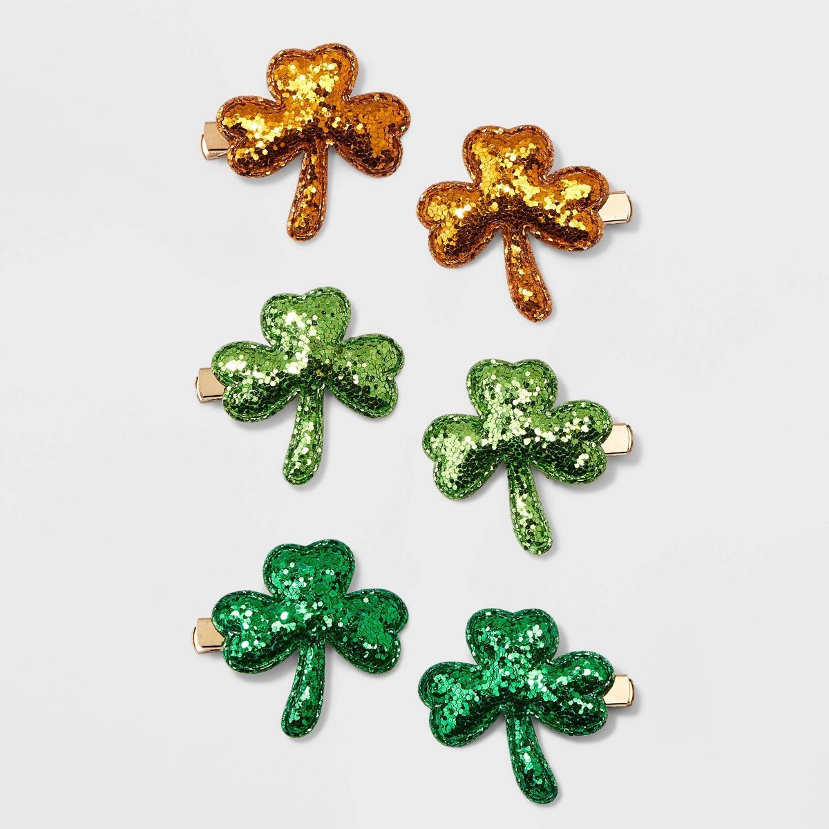St. Patrick's Day Glitter Shamrock Hair Clip Set 6pc - Green/Orange | Target