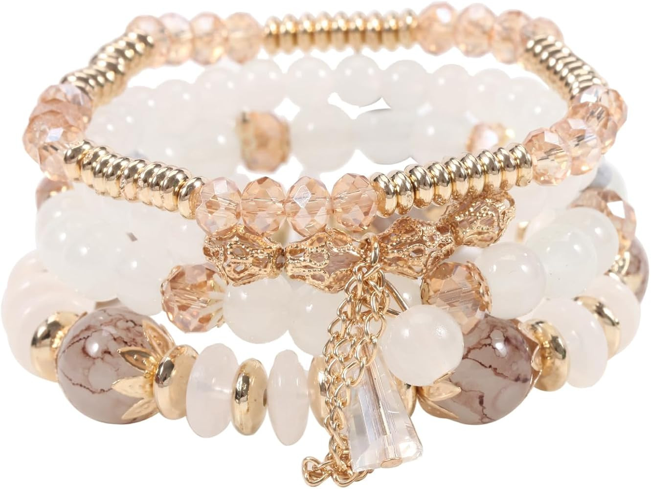 4Pcs Bohemia Multilayer Stackable Beaded Bracelets Set Colorful Crystal Stone Gold Beaded Stretch... | Amazon (US)