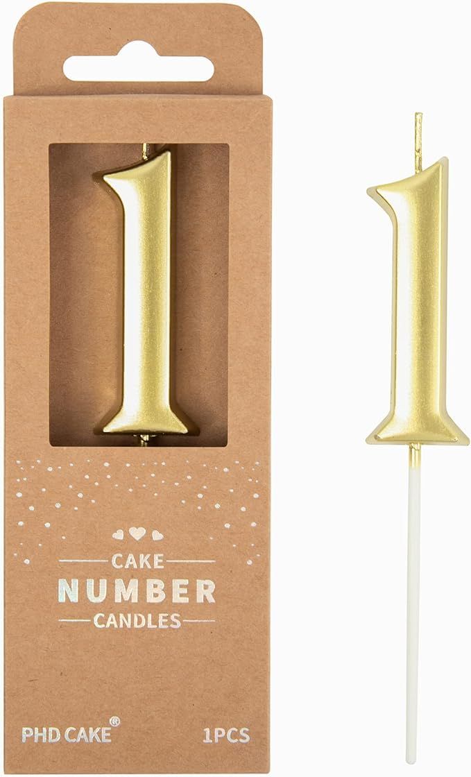 PHD CAKE 2.76 Inch Elegant Gold 1 Number Birthday Candles, Gold Number Candles, Cake Number Candl... | Amazon (US)