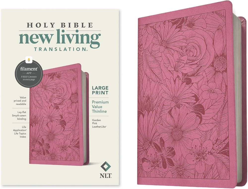 NLT Large Print Premium Value Thinline Bible, Filament-Enabled Edition (LeatherLike, Garden Pink) | Amazon (US)