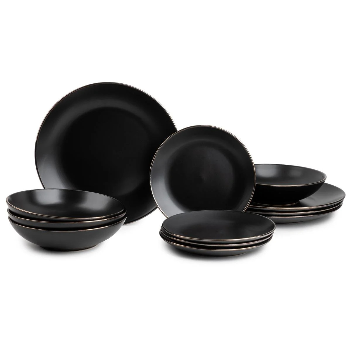 Thyme & Table 12-Piece Stoneware Dinnerware Set,  Black Onyx Collection - Walmart.com | Walmart (US)