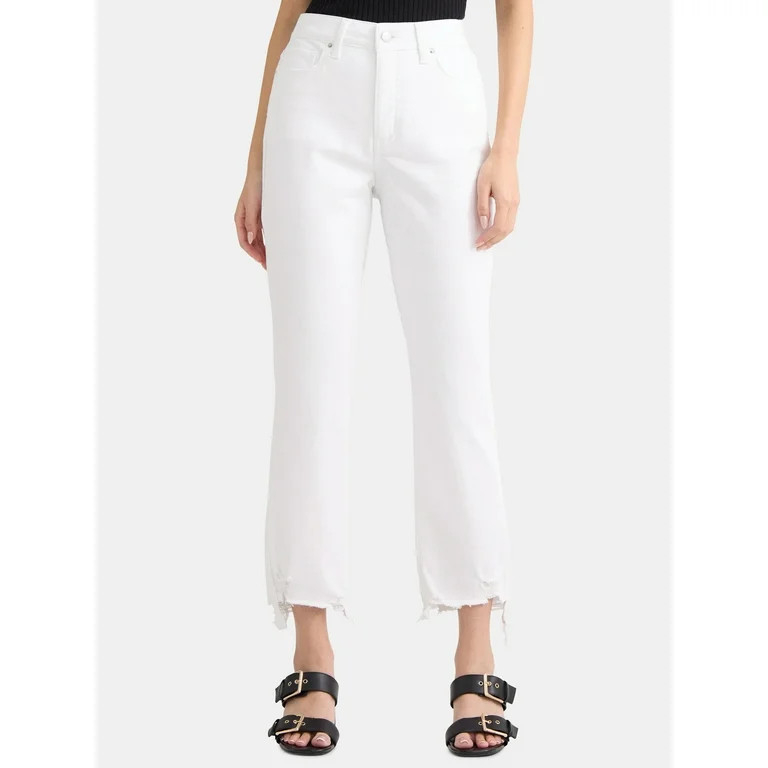 Time and Tru Women's and Women’s Plus High Rise Straight Leg Jeans with Raw Hem, 27.5” Inseam... | Walmart (US)