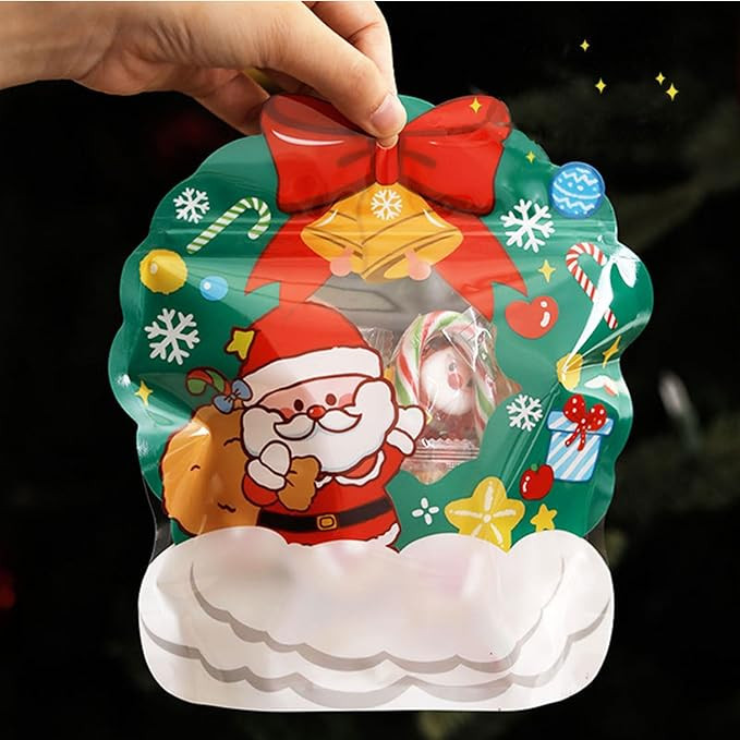 ESUOHYM Christmas Treat Bags For Kids Clear Ziplock Reusable Goodie Bag Xmas Sealable Bags With H... | Amazon (US)