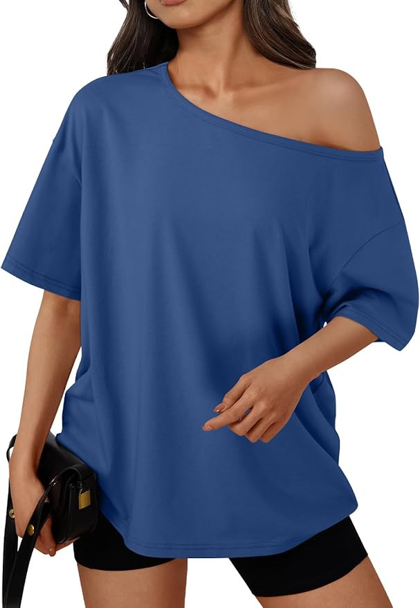 Trendy Queen Womens Off the Shoulder Tops Oversized T-Shirts Short Sleeve Tees Summer 2026 Casual... | Amazon (US)