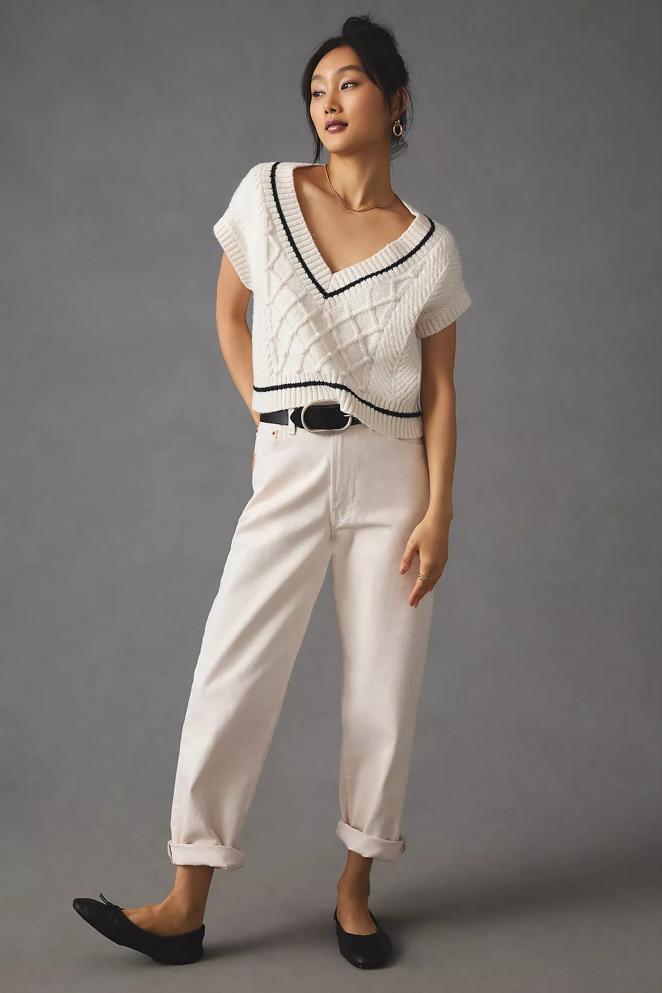 Maeve Willa Cropped Cable-Knit Sweater Vest | Anthropologie (US)