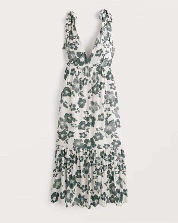 Tie-Strap Babydoll Midaxi Dress | Abercrombie & Fitch (US)