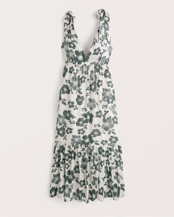 Women's Tie-Strap Babydoll Midaxi Dress | Women's Clearance - New Styles Added | Abercrombie.com | Abercrombie & Fitch (US)